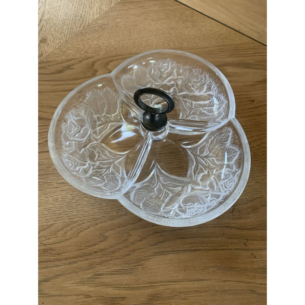 William Adams Frosted Rose Divided Candy Dish 10” EUC